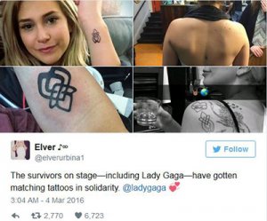 Новая татуировка Леди Гаги: солидарность с жертвами сексуального насилия (видео)